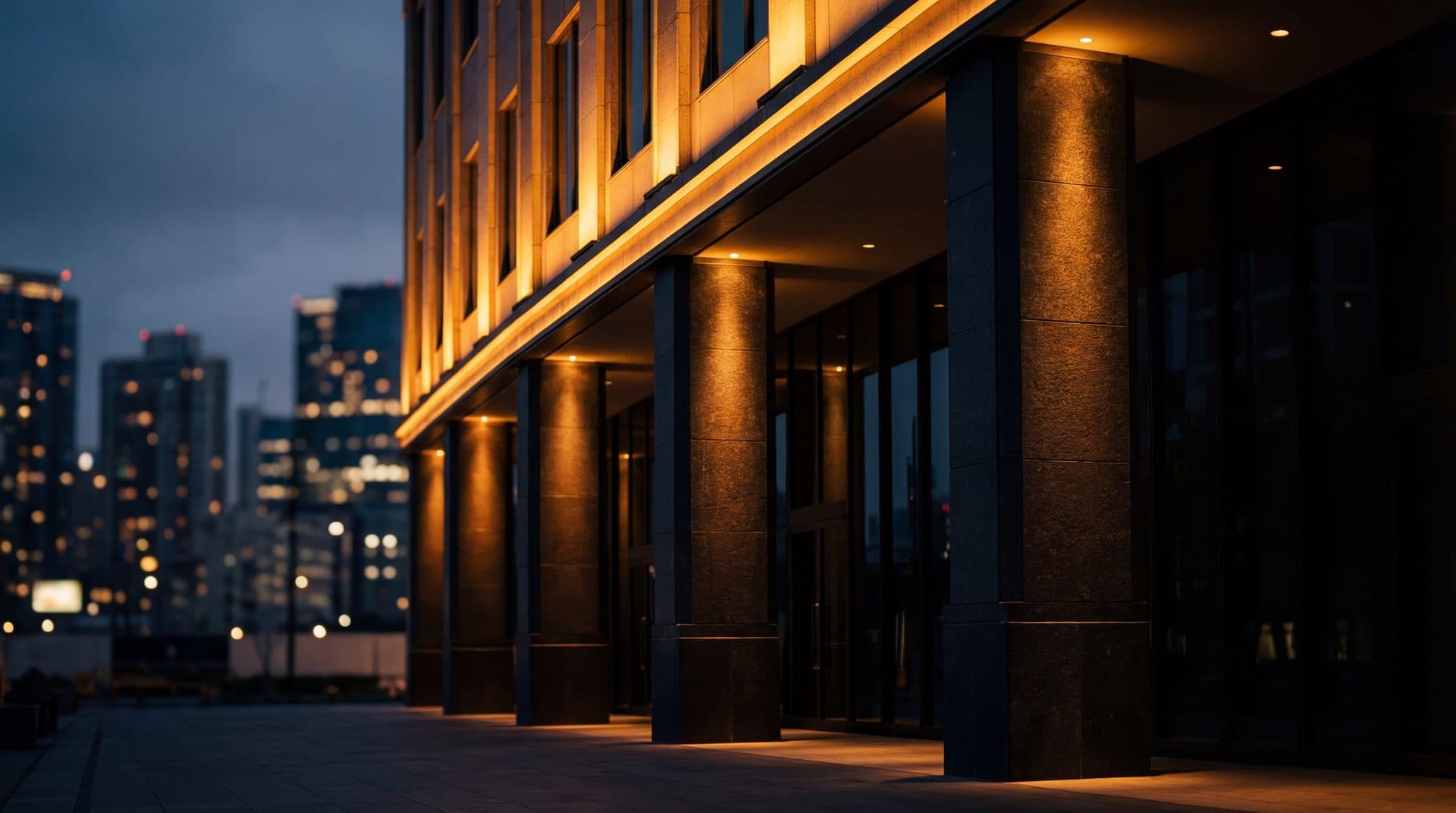 Commercial building with professional architectural lighting